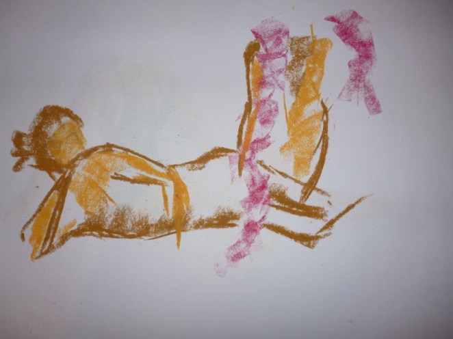 a pink feather boa connected the models